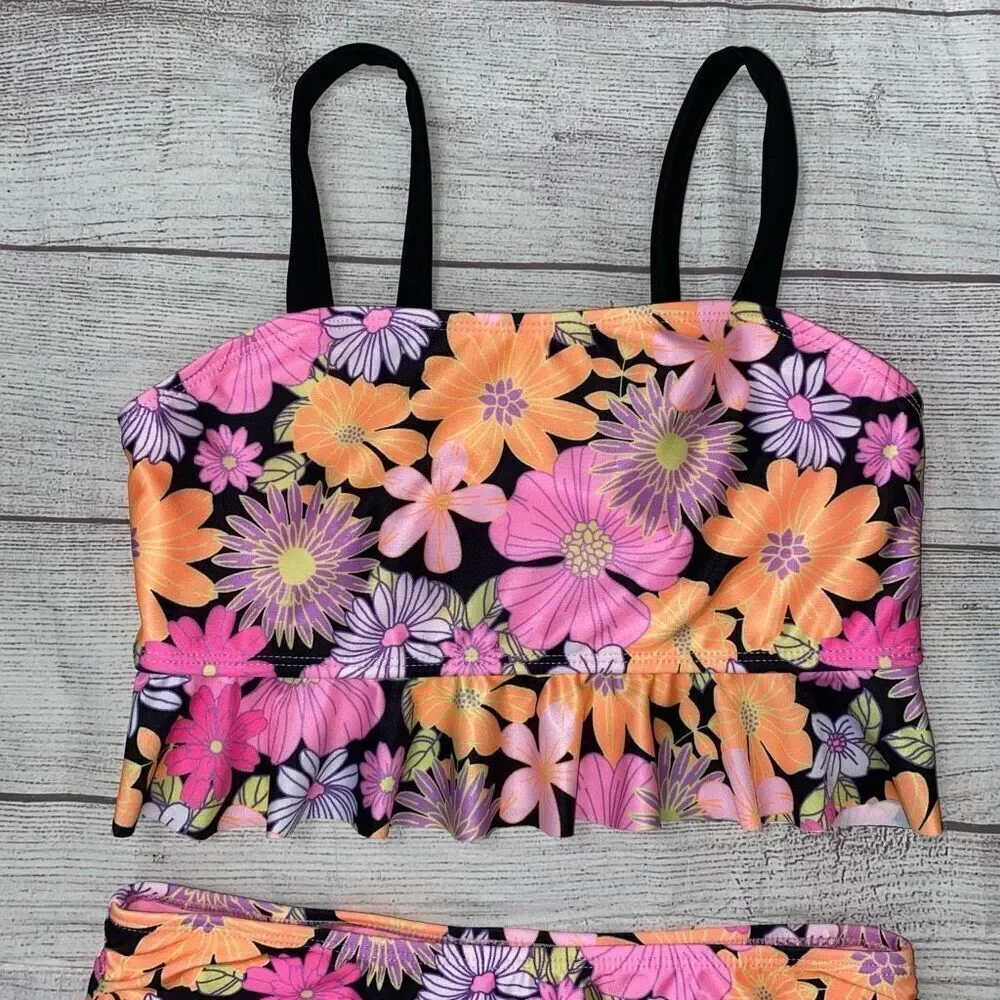 Wonder nation girls 10/12 L mid rise 2 piece floral print tankini set brand new
